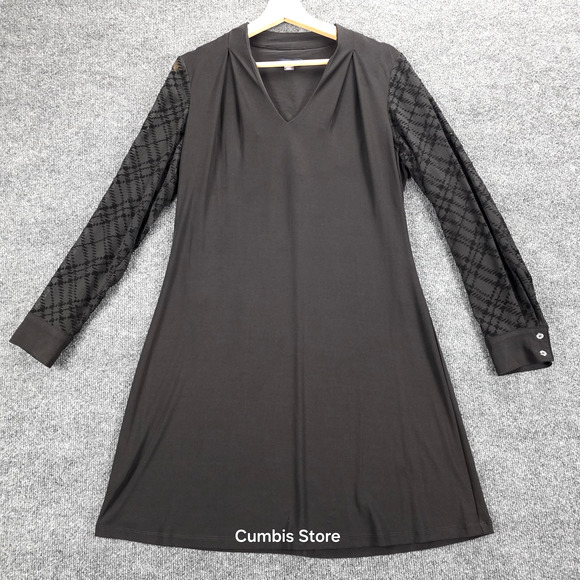 Tommy Hilfiger Dress Womens 10 Black V-Neck Long Sleeve Sheer Flocked A-Line - Picture 2 of 16
